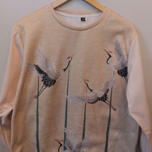 Elegant Crane Print Crewneck Sweater